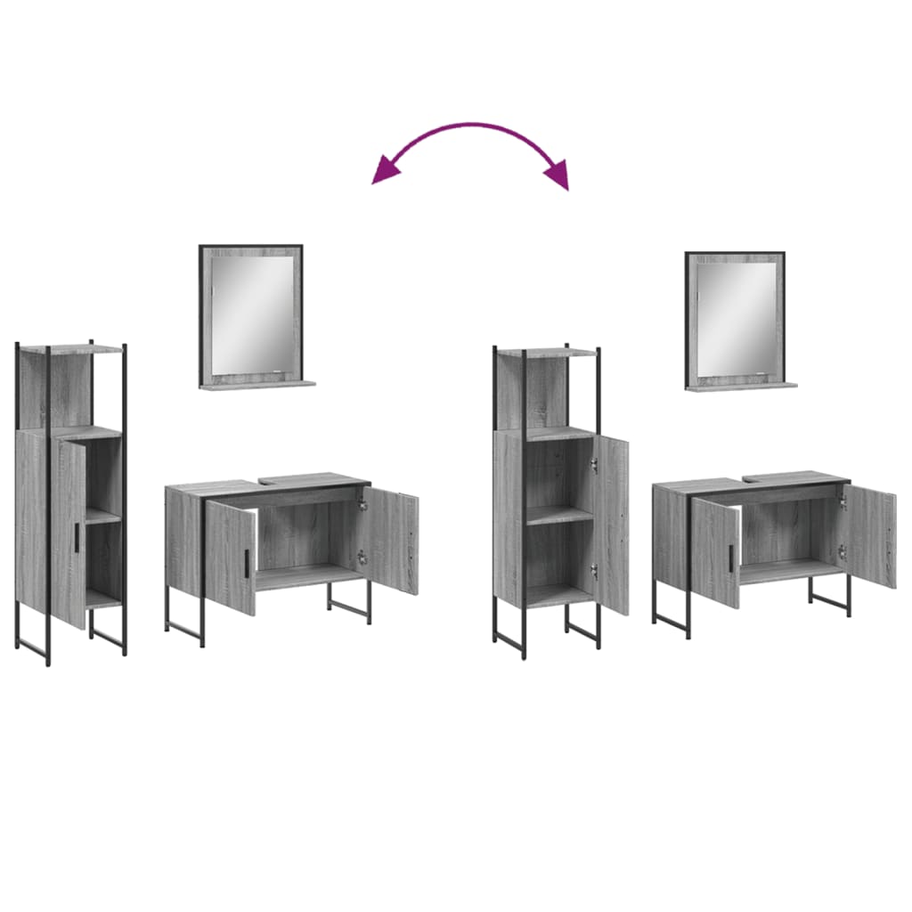 3-osaline vannitoakappide komplekt, hall Sonoma tamm, tehispuit