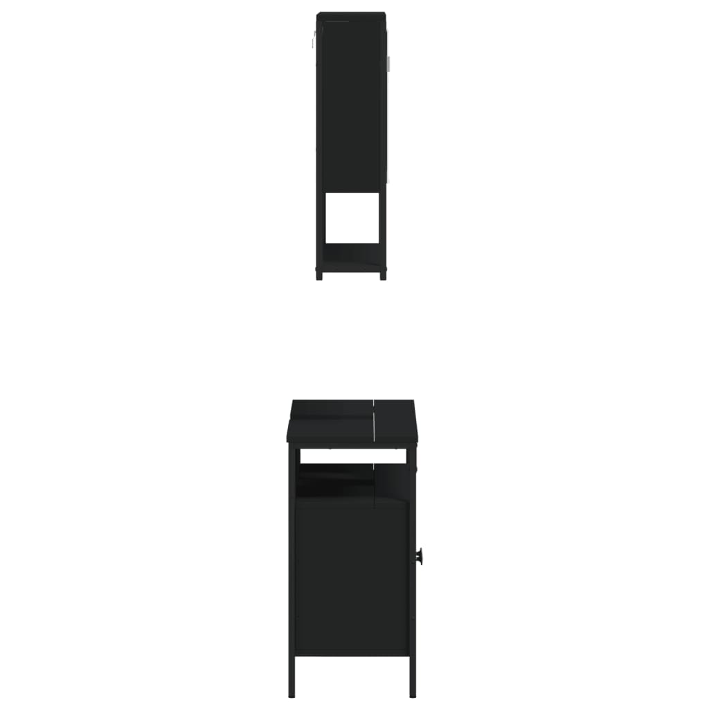 Комплект мебели для ванной комнаты из 2 предметов, черный, искусственное дерево