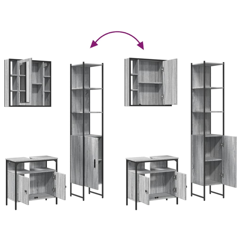 3-osaline vannitoakappide komplekt, hall Sonoma tamm, tehispuit