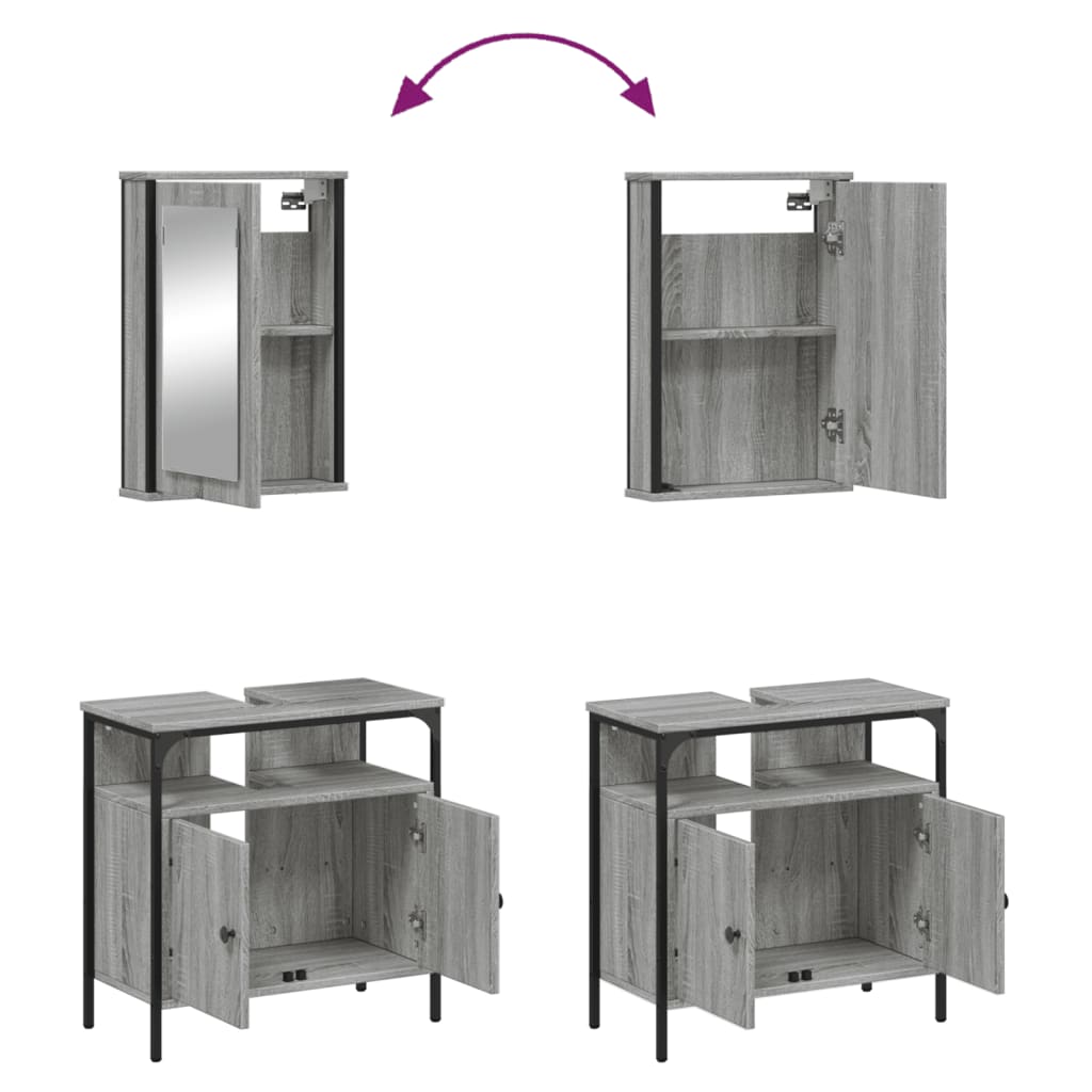 2-osaline vannitoamööbli komplekt, hall Sonoma tamm, tehispuit