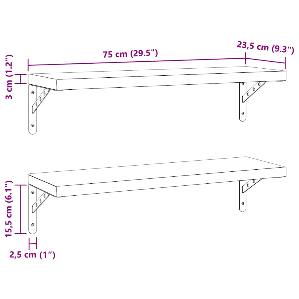 seinariiulid 2 tk, 75x23,5 cm, hõbedane, roostevaba teras