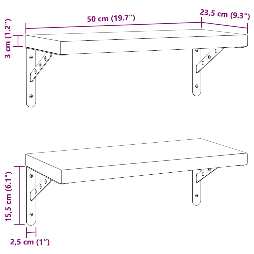 Полки настенные 2 шт., 50x23,5 см, серебристые, нержавеющая сталь