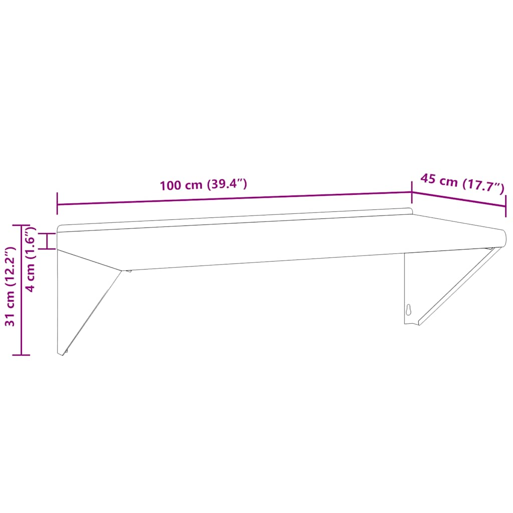 seinariiul 100x45x31 cm hõbedane roostevaba teras