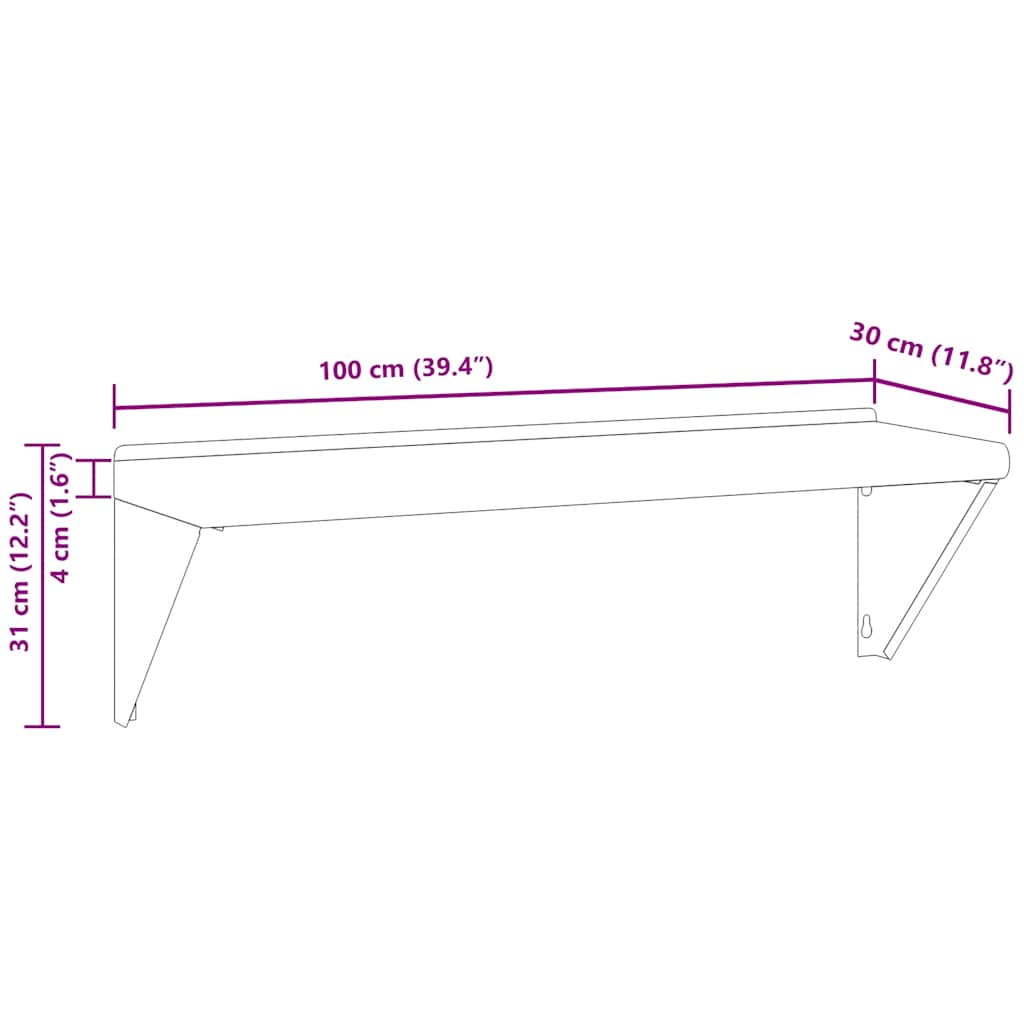 настенная полка 100x30x31 см серебристая нержавеющая сталь