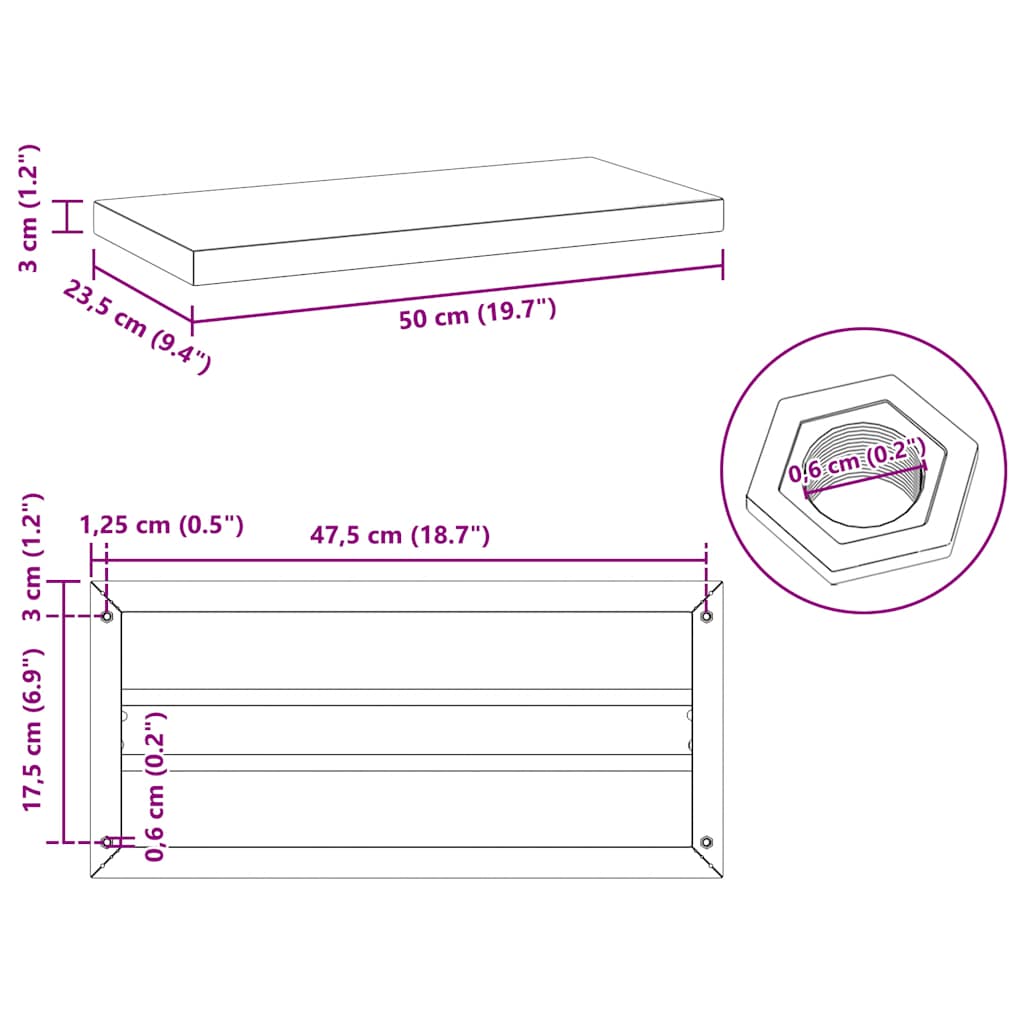 Полки настенные 2 шт., 50x23,5x3 см, серебристые, нержавеющая сталь