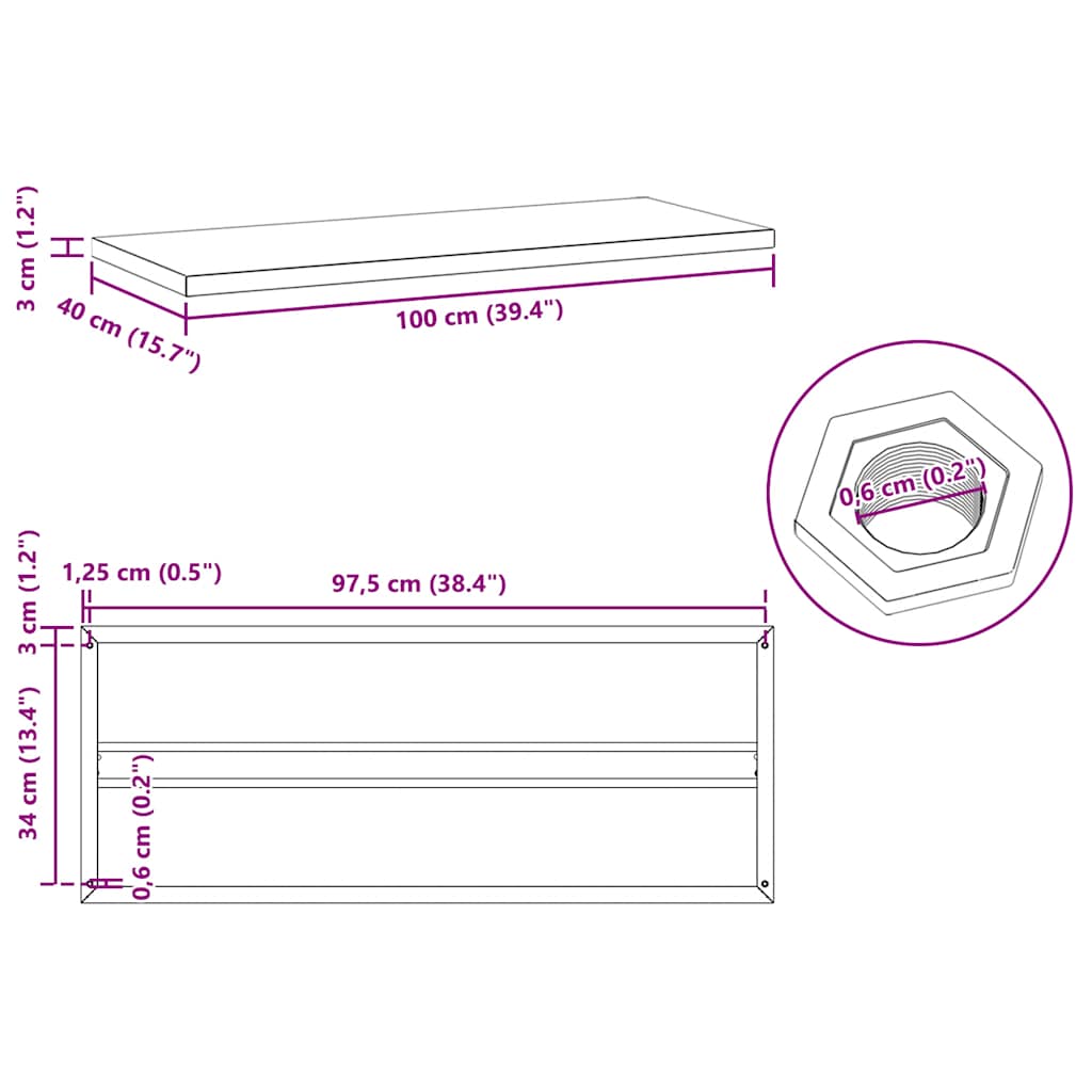 seinariiulid 2 tk, 100x40x3 cm, must, roostevaba teras