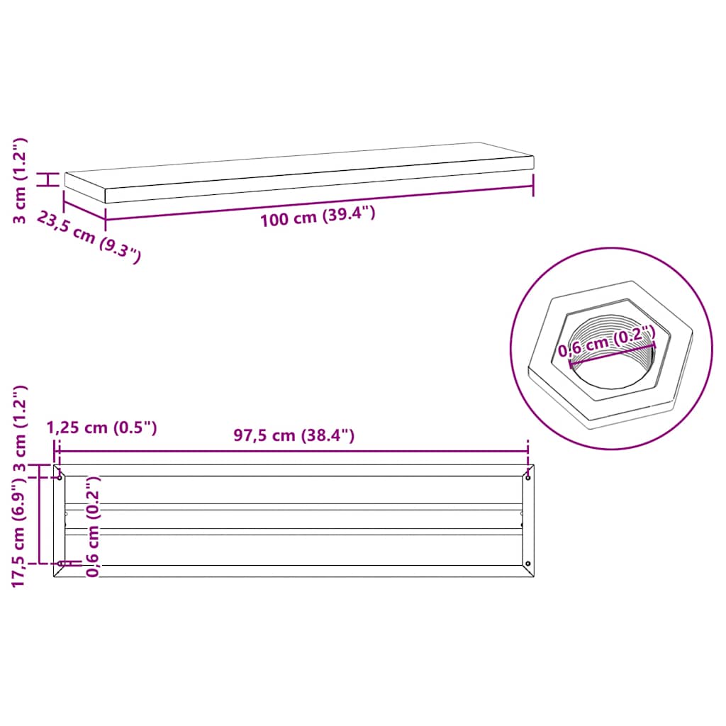 seinariiulid 2 tk, 100x23,5x3 cm, must, roostevaba teras