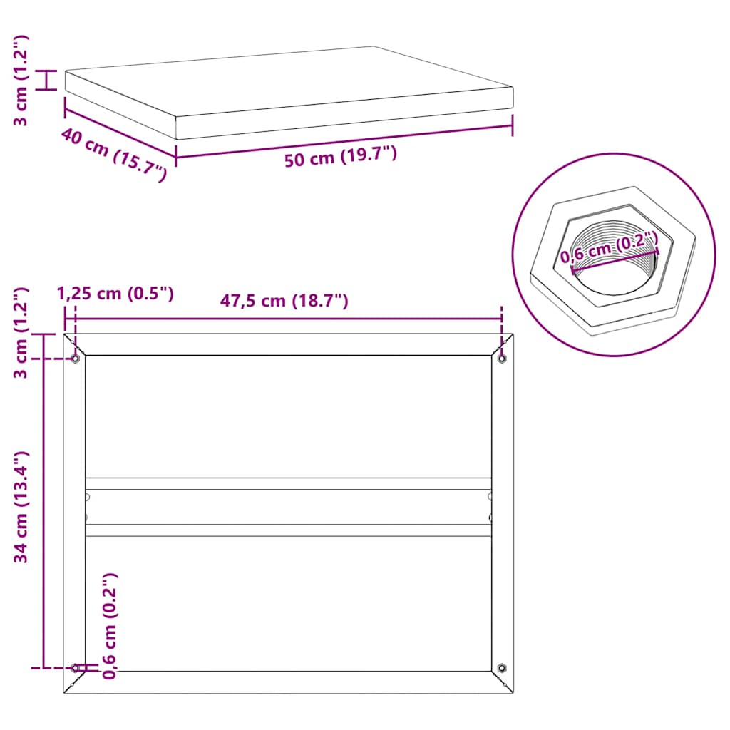 seinariiulid 2 tk, 50x40x3 cm, must, roostevaba teras