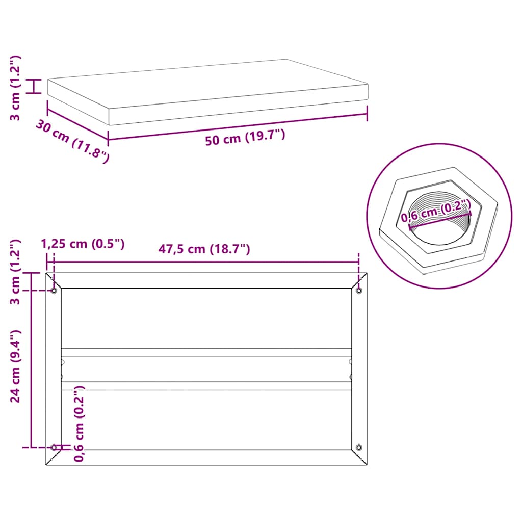 seinariiulid 2 tk, 50x30x3 cm, must, roostevaba teras