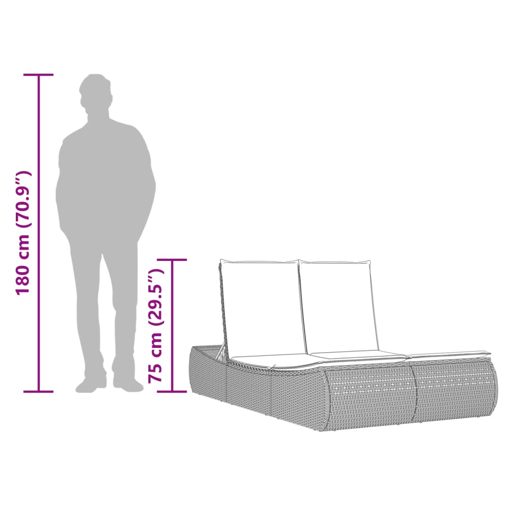 kahekohaline päevitustool istmepatjadega, must, polürotang