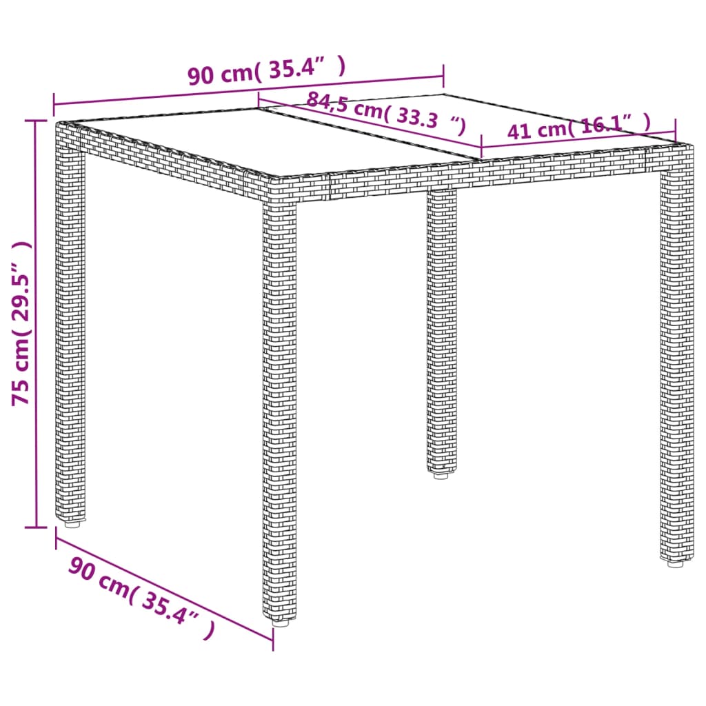 Садовый стол со стеклянной столешницей, белый, 90x90x75 см, полираттан