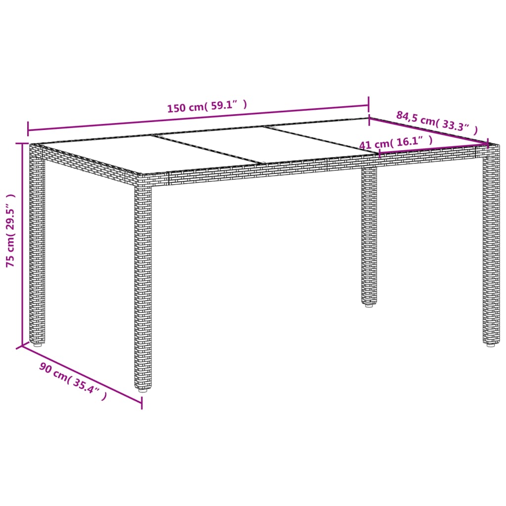 садовый стол со стеклянной столешницей, белый, 150x90x75 см, полираттан