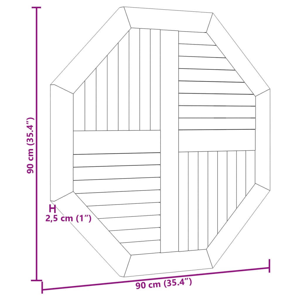 lauaplaat, 90 x 90 x 2,5 cm, kaheksanurkne, tiikpuu