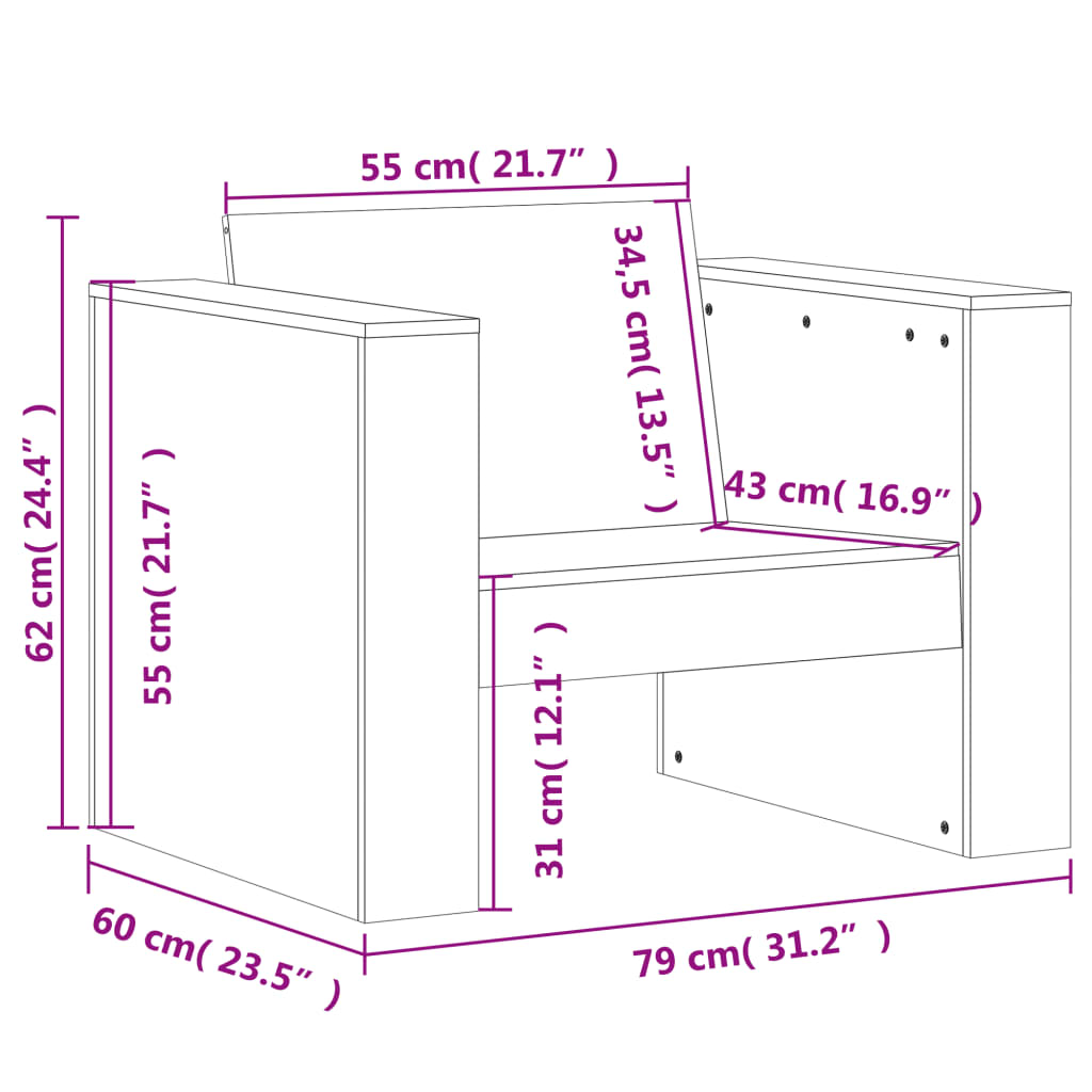 садовый диван, белый, 79x60x62 см, сосна