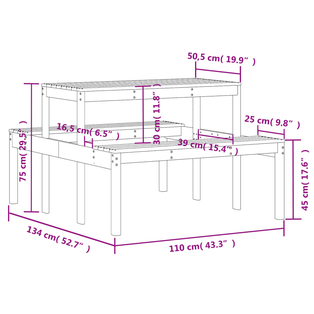 стол для пикника 110x134x75 см из сосны