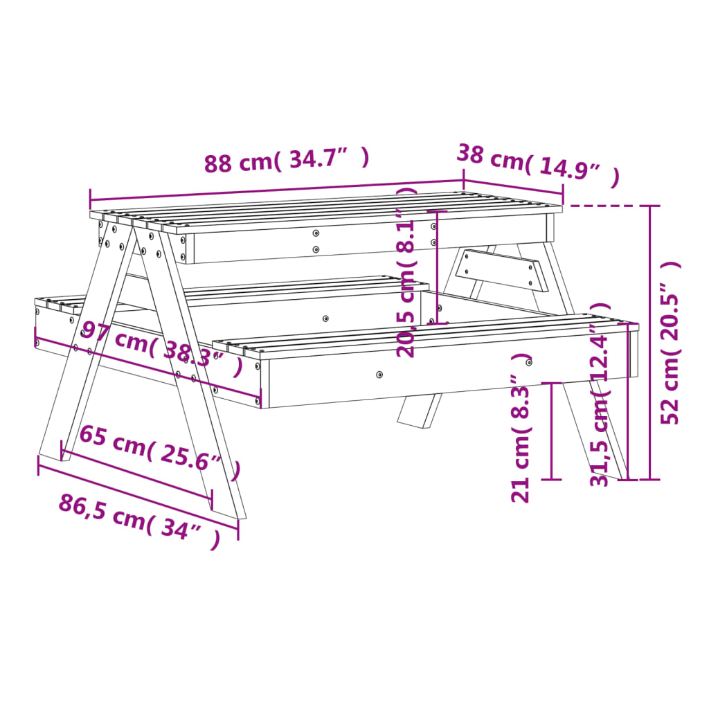 Стол для пикника для детей 88x97x52 см из сосны