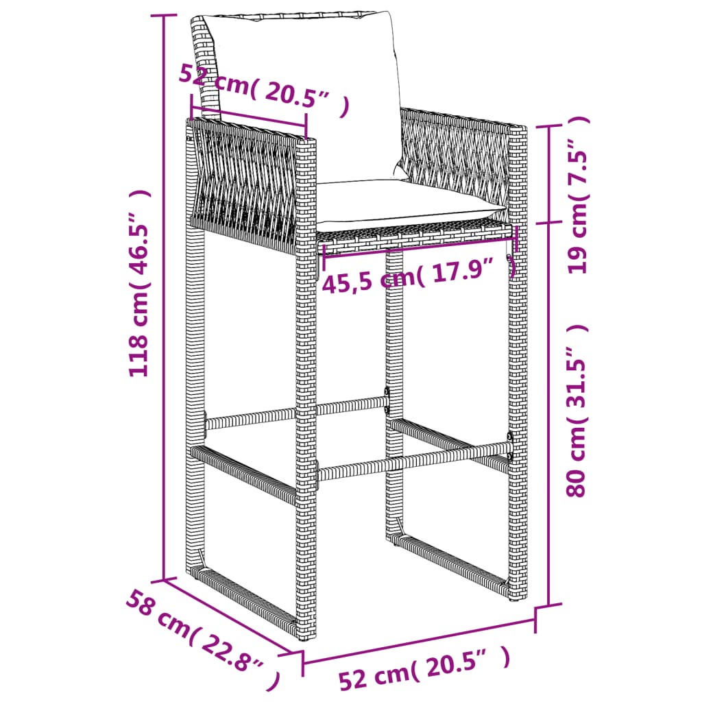 aia baaripukid istmepatjadega, 2 tk, must, polürotang