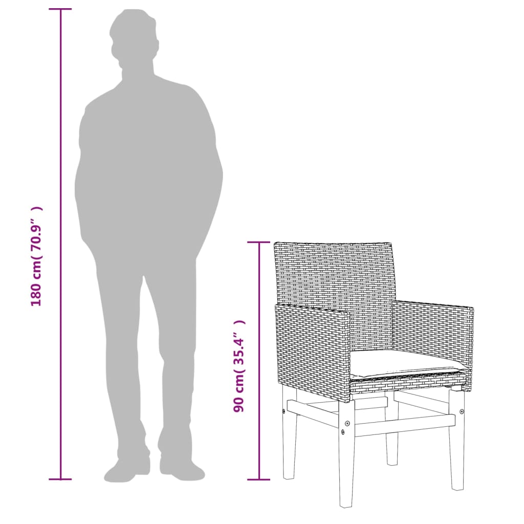 садовые стулья с подушками для сидения, 2 шт., черные, из полиротанга и массива дерева