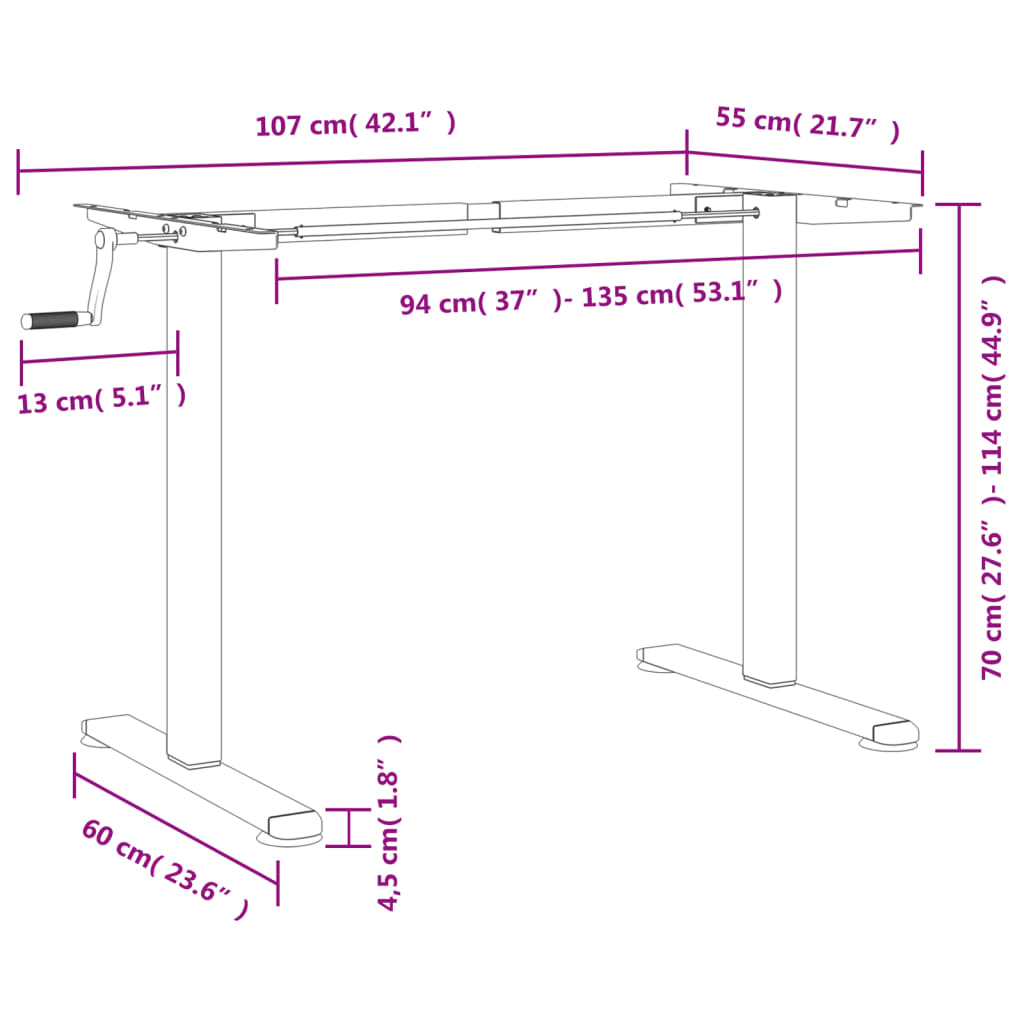 lauaraam, valge, (94-135) x 60 x (70-114) cm, teras