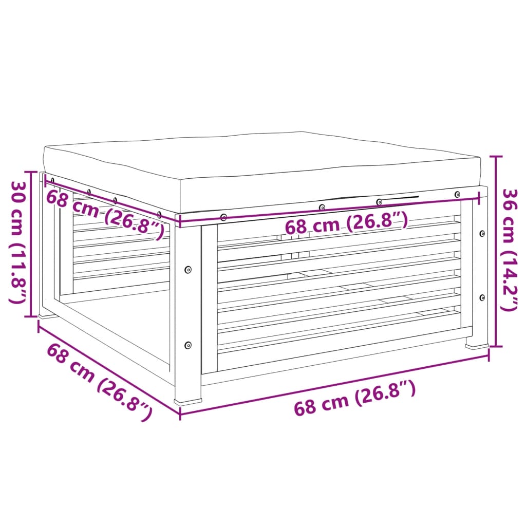 Садовый табурет с подушкой для сиденья, 68 x 68 x 30 см, дерево акация