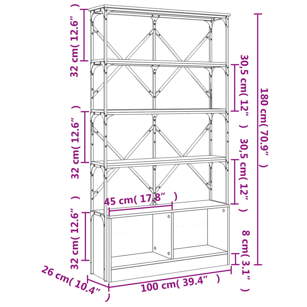 raamatualus, hall Sonoma tamm, 100 x 26 x 180 cm, tehispuit