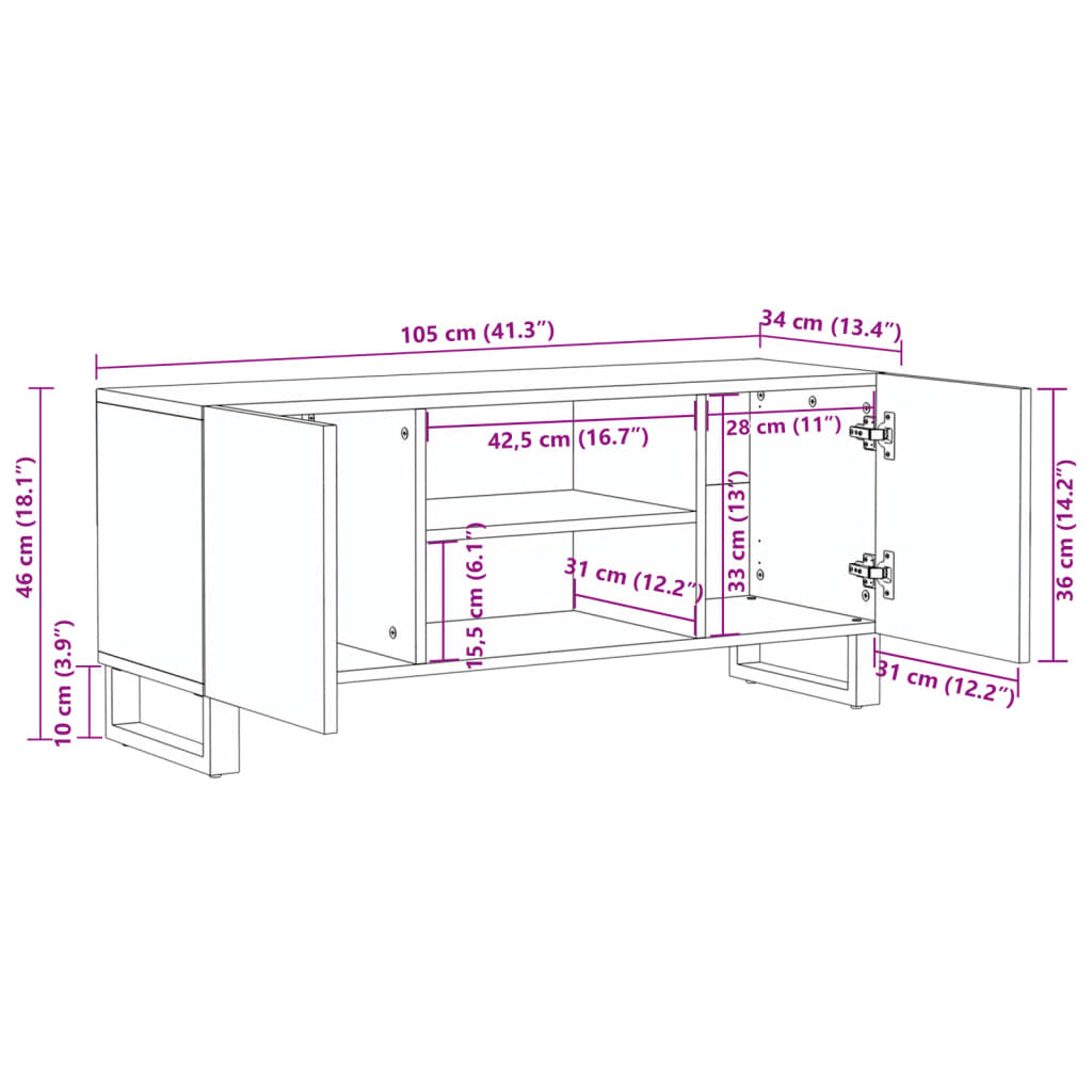 TV kapp, valge, 105 x 34 x 46 cm, mangopuit