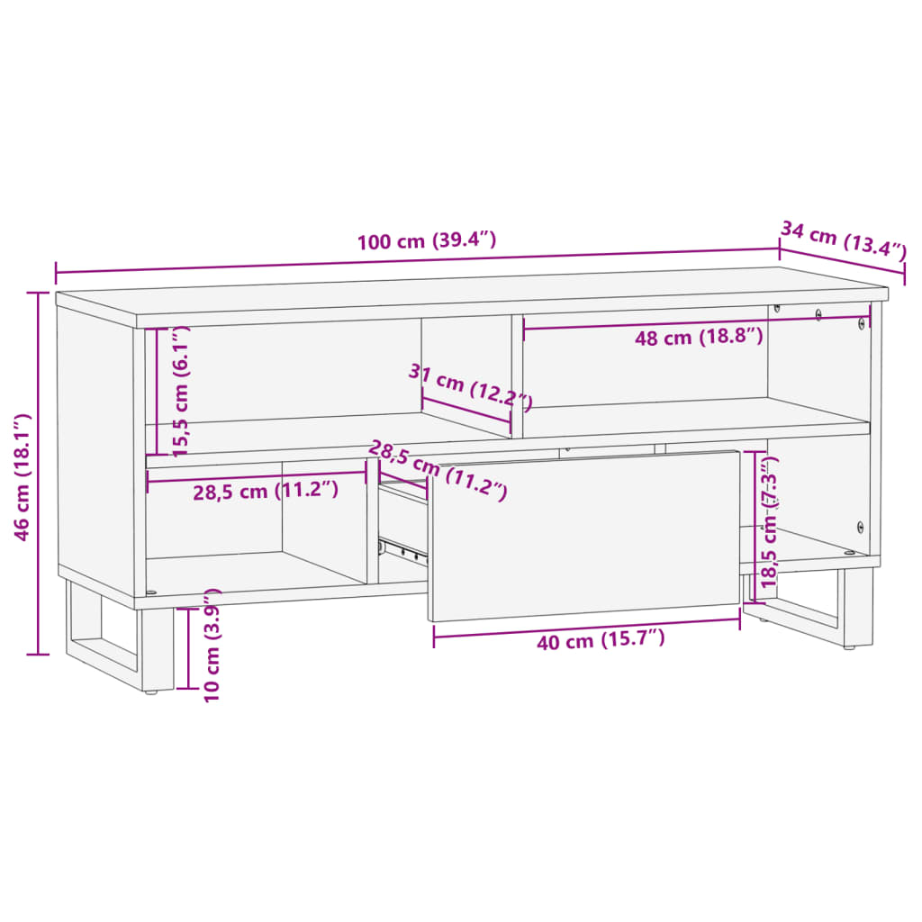 TV kapp, pruun, 100 x 34 x 46 cm, mangopuit