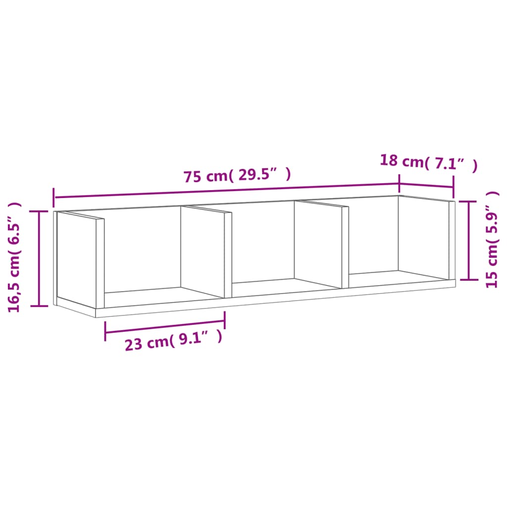 seinakapid, 2 tk, hall Sonoma tamm, 75x18x16,5 cm, tehispuit