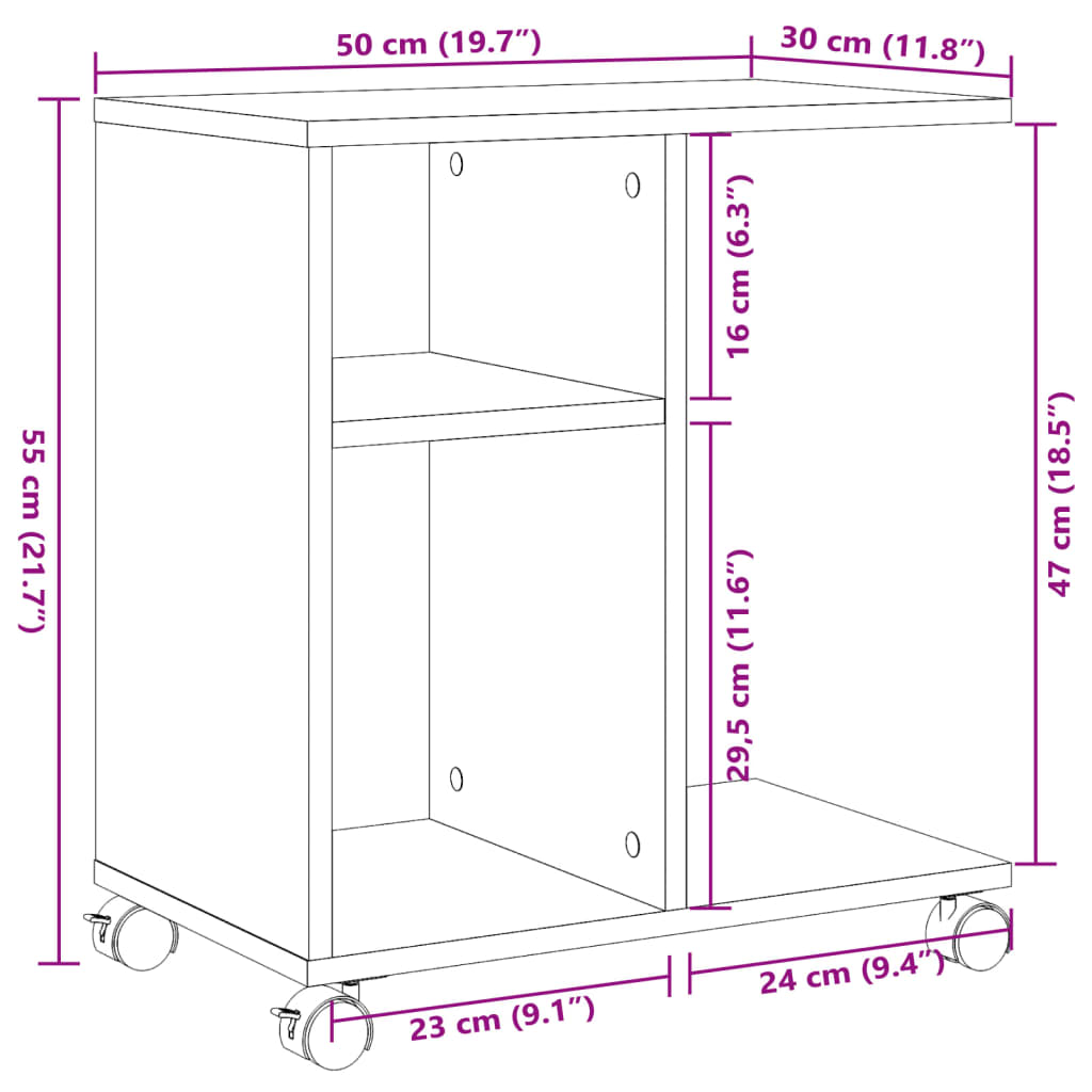 lisalaud ratastega, suitsutatud tamm, 50x30x55 cm, tehispuit