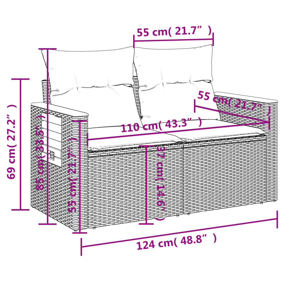 7-osaline aiadiivani komplekt patjadega, hall, polürotang