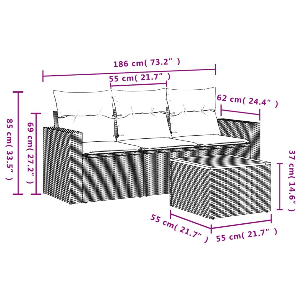 4-osaline aiamööbli komplekt patjadega, hall, polürotang