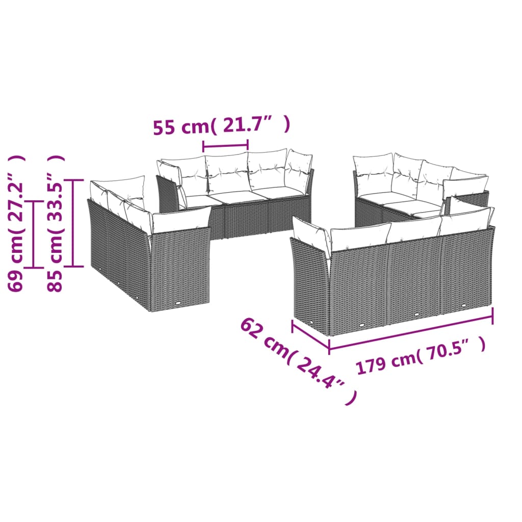 12-osaline aiadiivani komplekt patjadega, helehall, polürotang