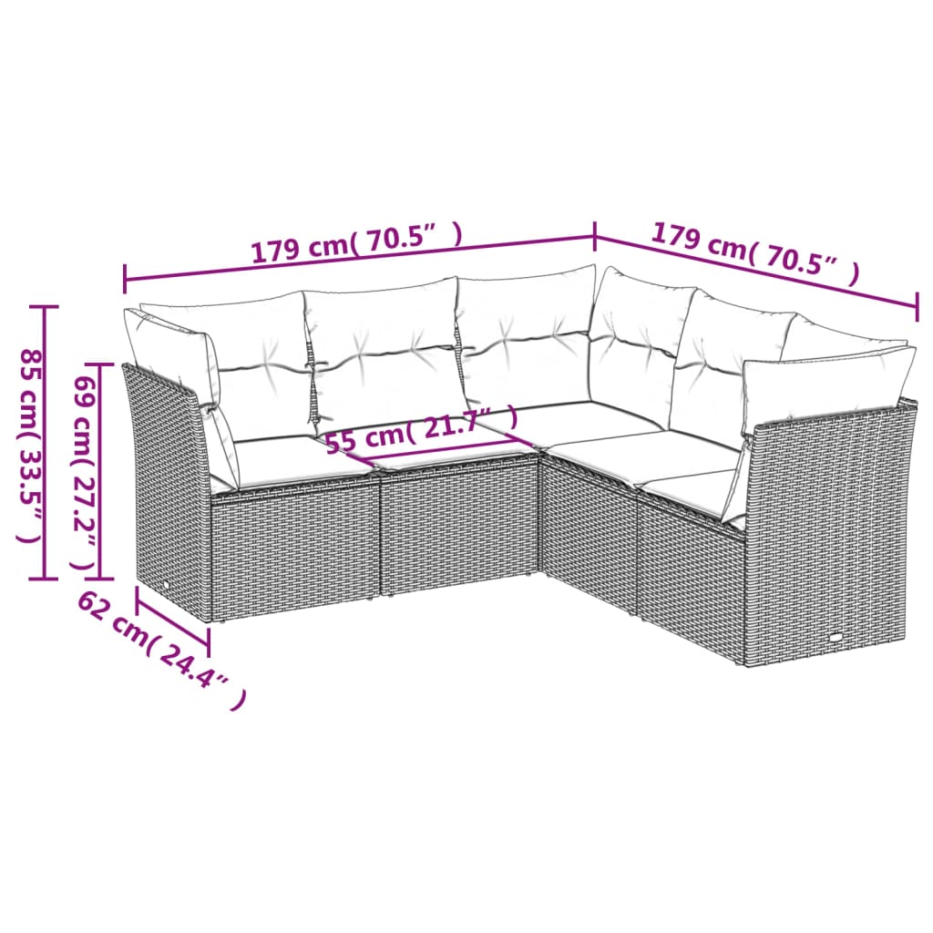 5-osaline aiadiivanikomplekt patjadega, must, polürotang