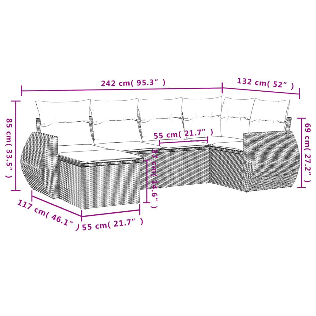 6-osaline aiadiivani komplekt patjadega, beež, polürotang