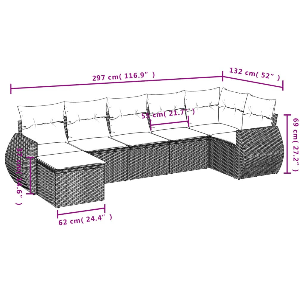 7-osaline aiadiivani komplekt patjadega, hall, polürotang