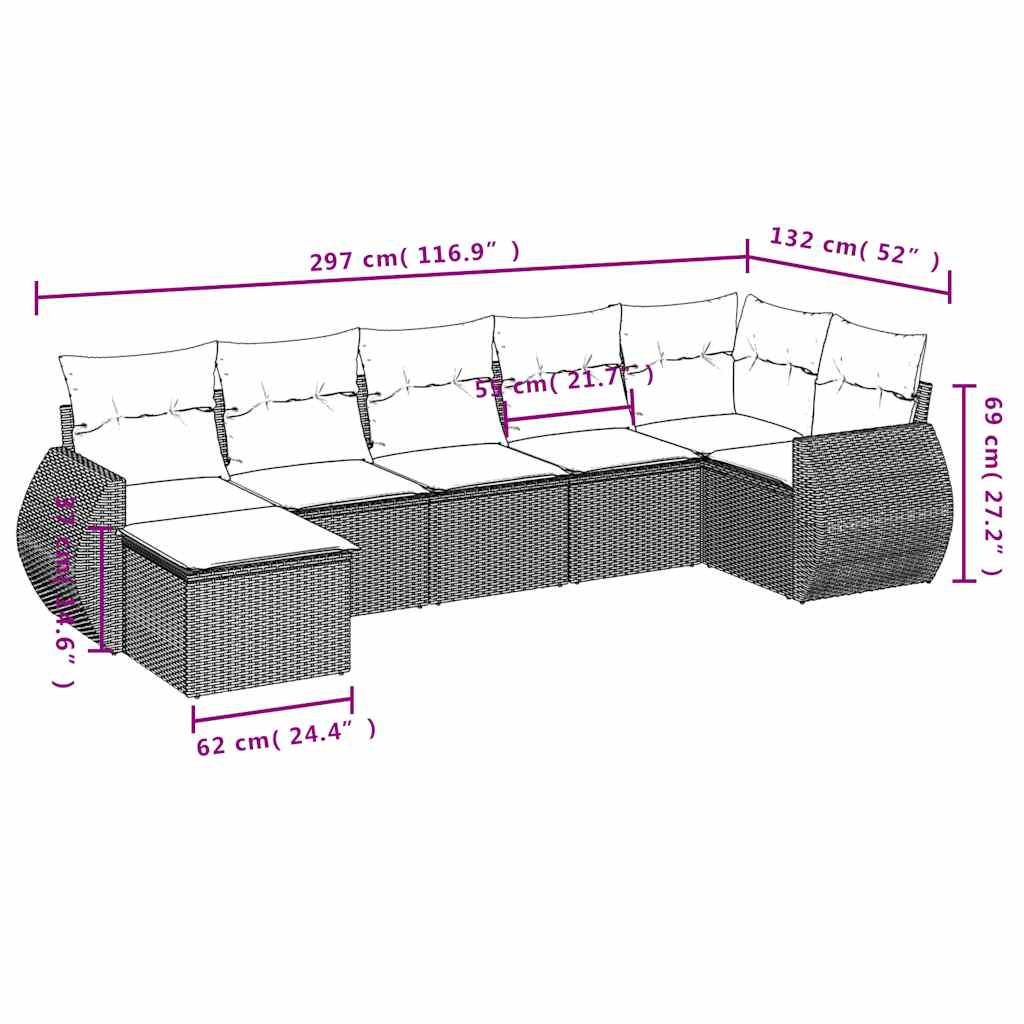 7-osaline aiamööblikomplekt patjadega, helehall, polürotang