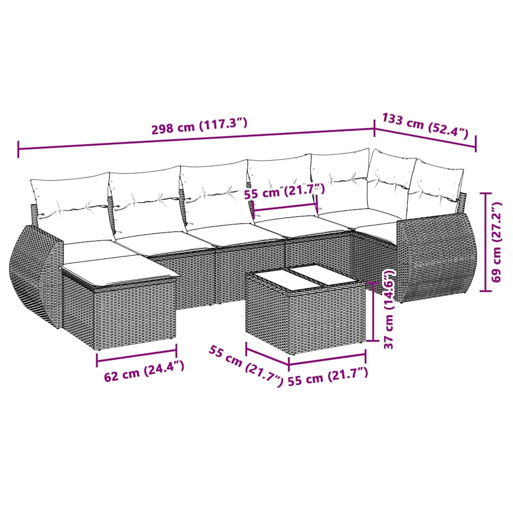 8-osaline aiadiivani komplekt patjadega, helehall, polürotang