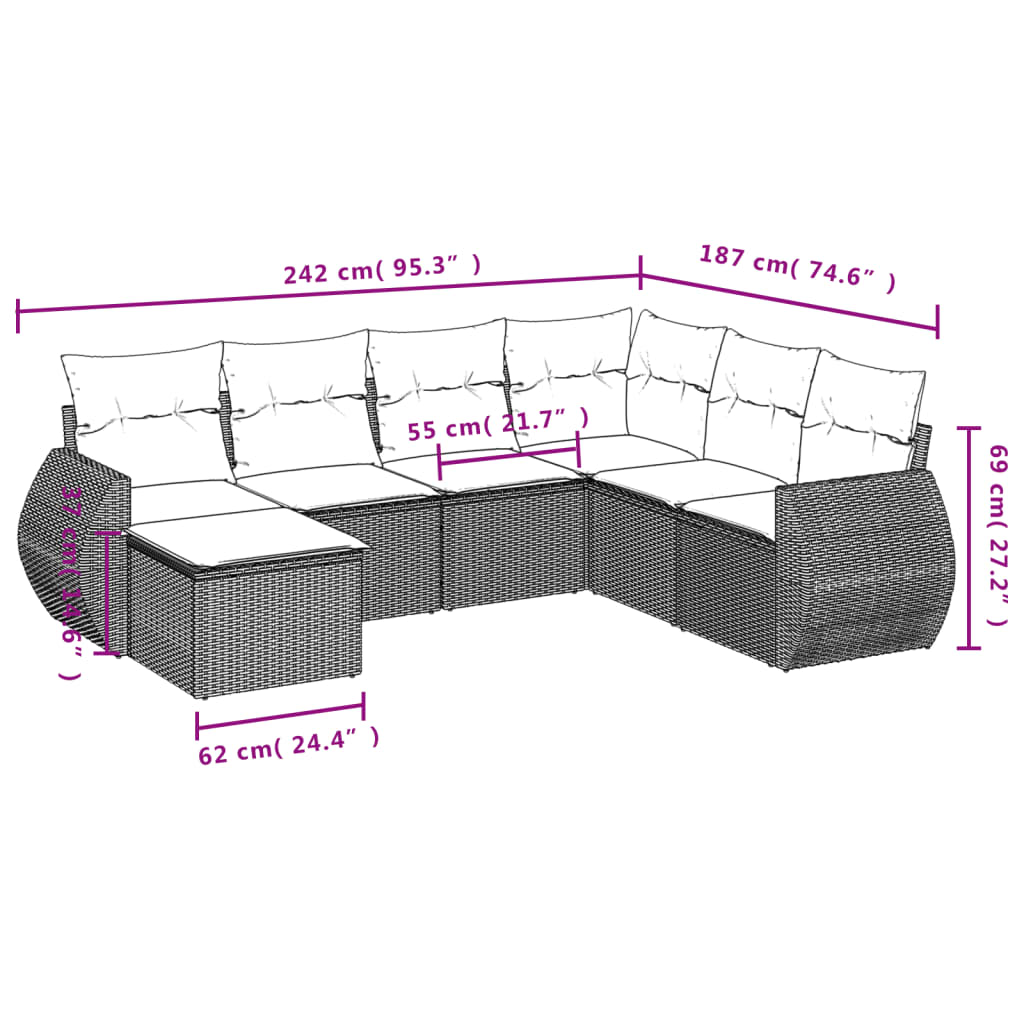 7-osaline aiadiivani komplekt patjadega, must, polürotang