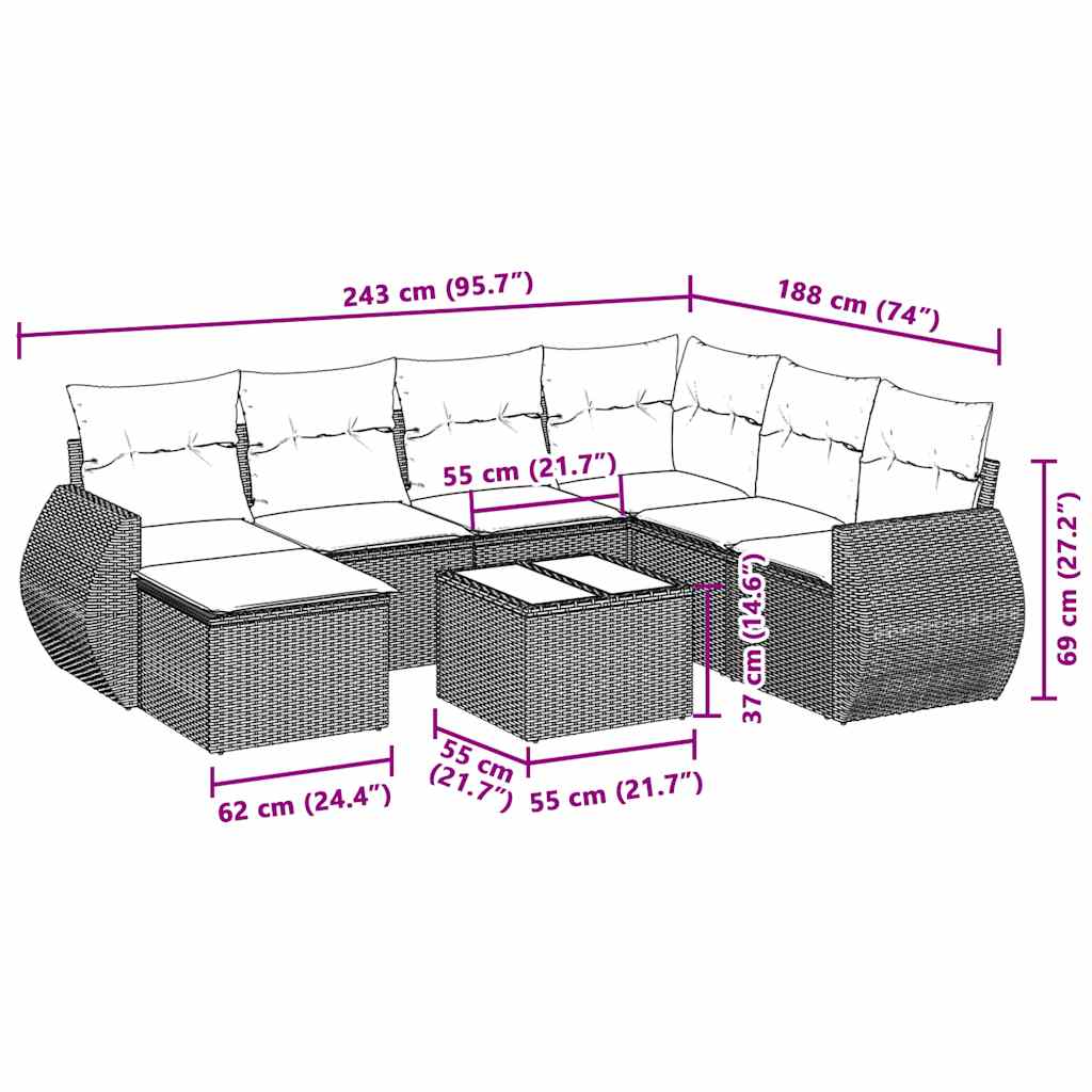 8-osaline aiadiivani komplekt patjadega, helehall, polürotang