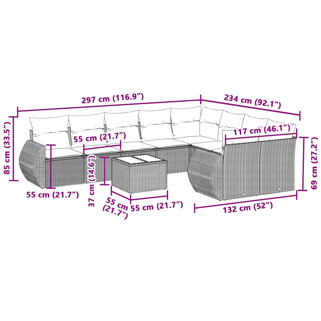 10-osaline aiadiivani komplekt patjadega, helehall, polürotang