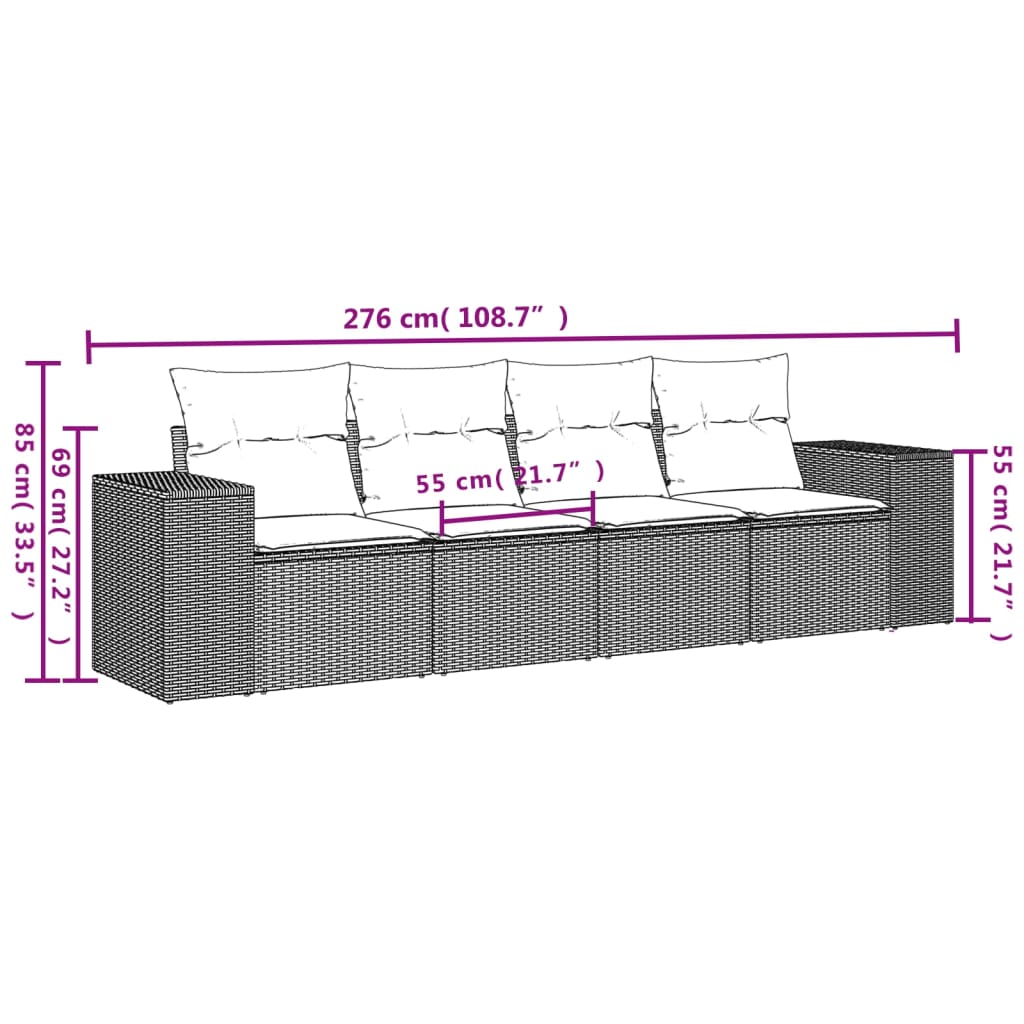 4-osaline aiamööbli komplekt patjadega, hall, polürotang