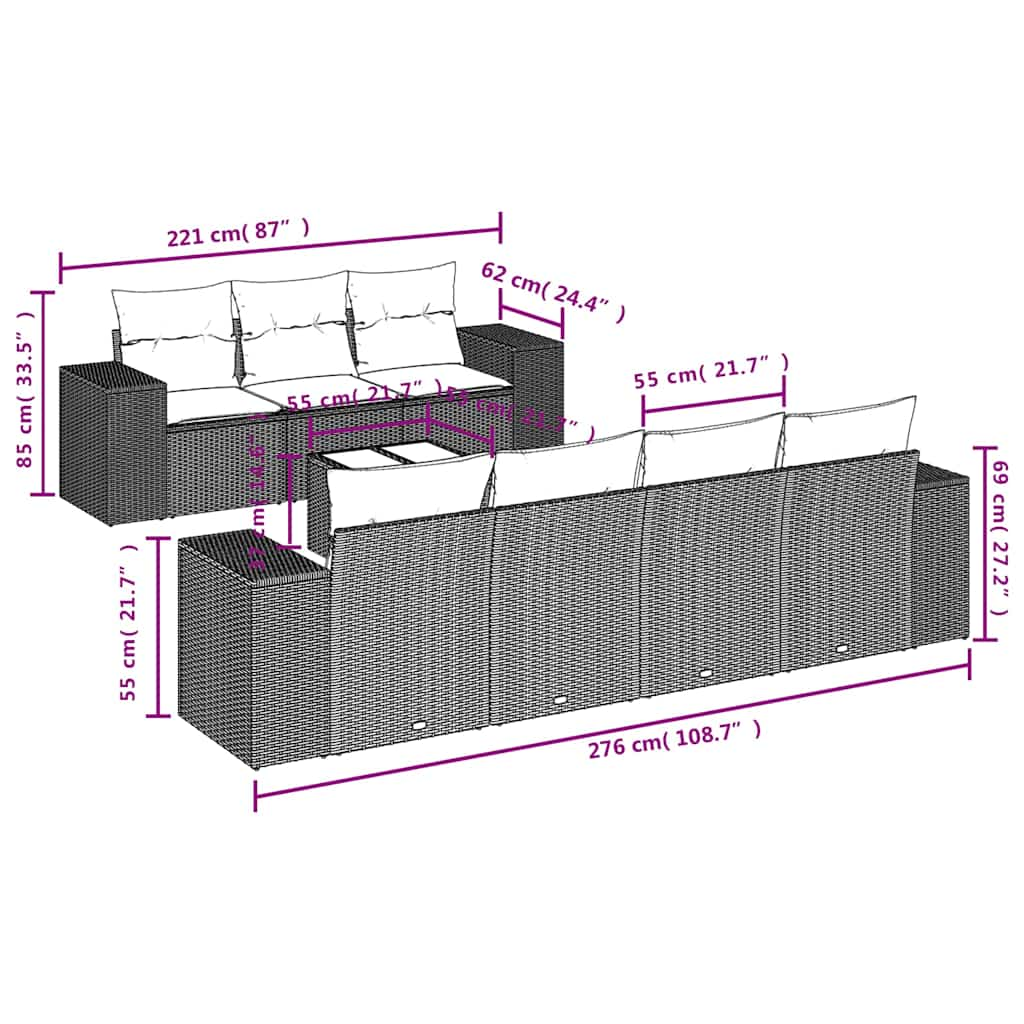 8-osaline aiadiivani komplekt patjadega, helehall, polürotang