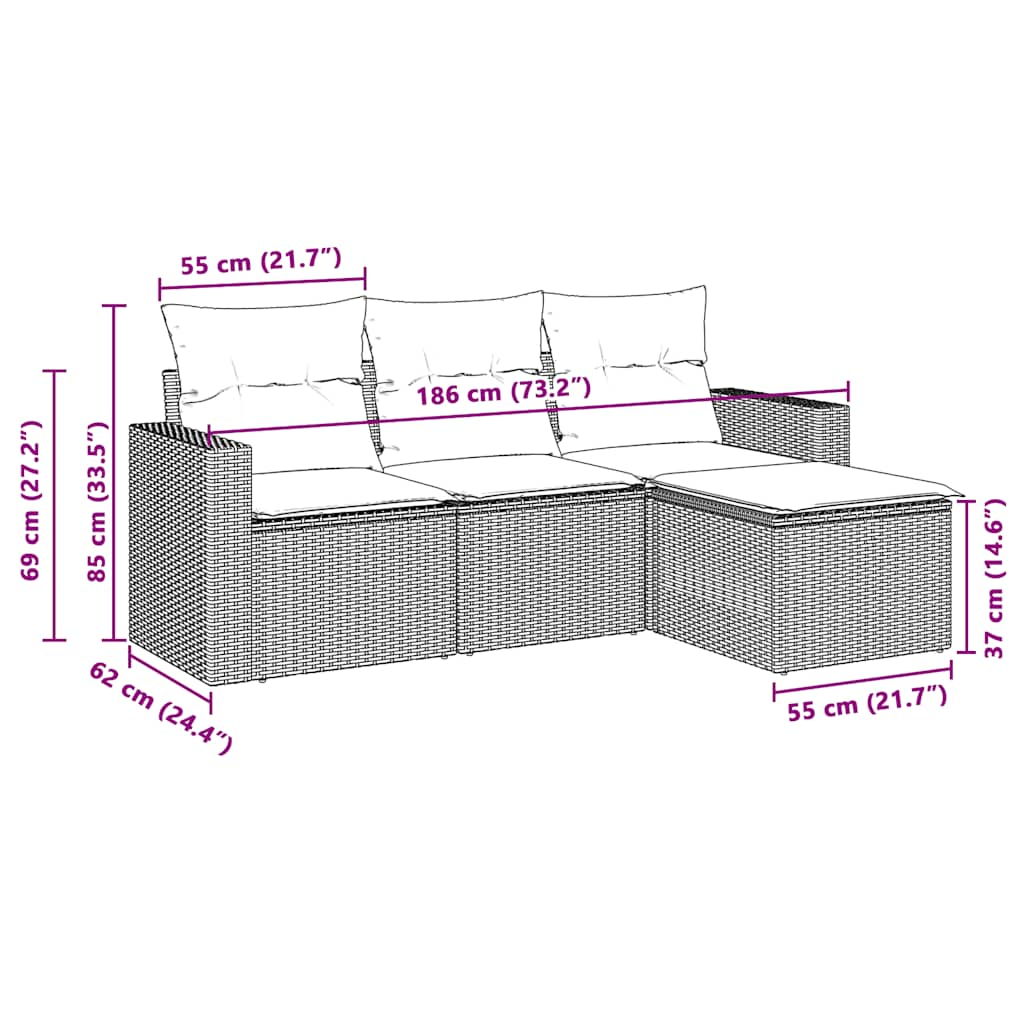 4-osaline aiamööblikomplekt patjadega, helehall, polürotang