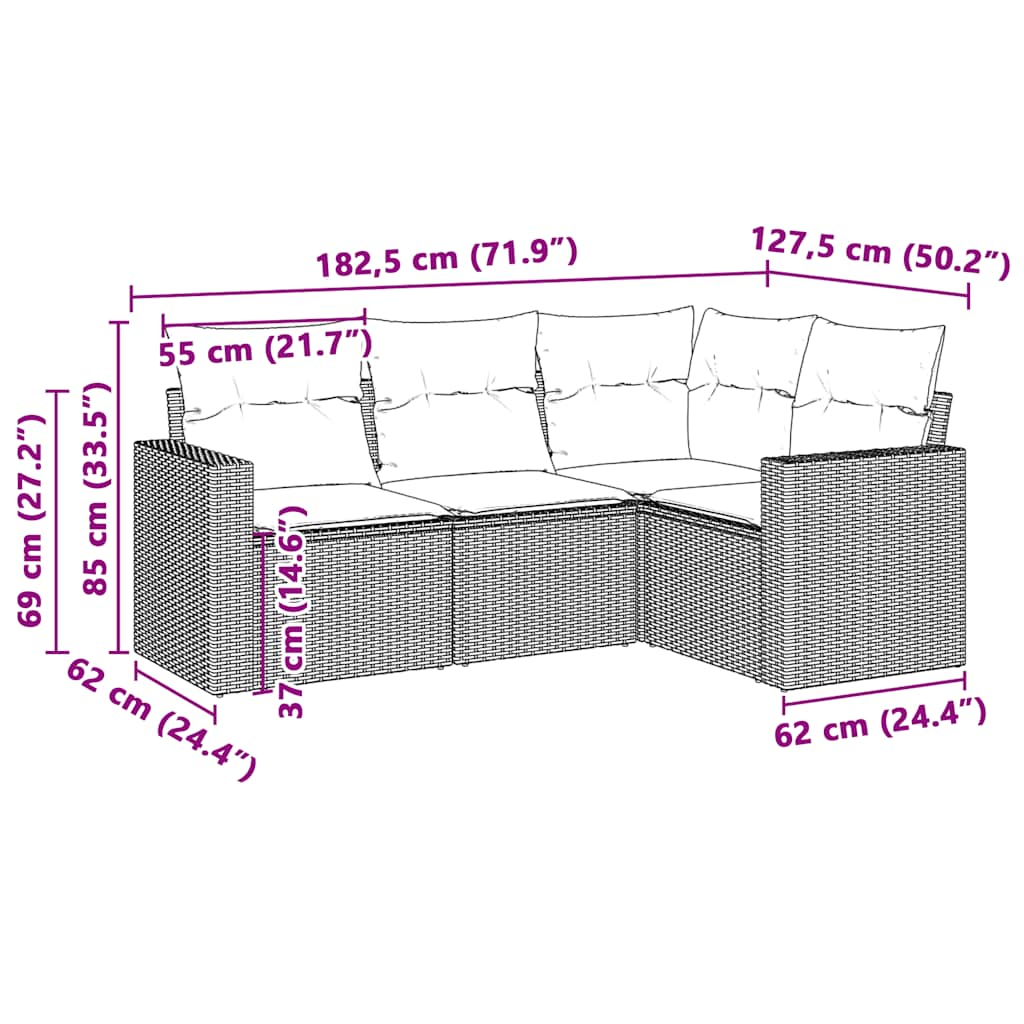 4-osaline aiamööblikomplekt patjadega, helehall, polürotang