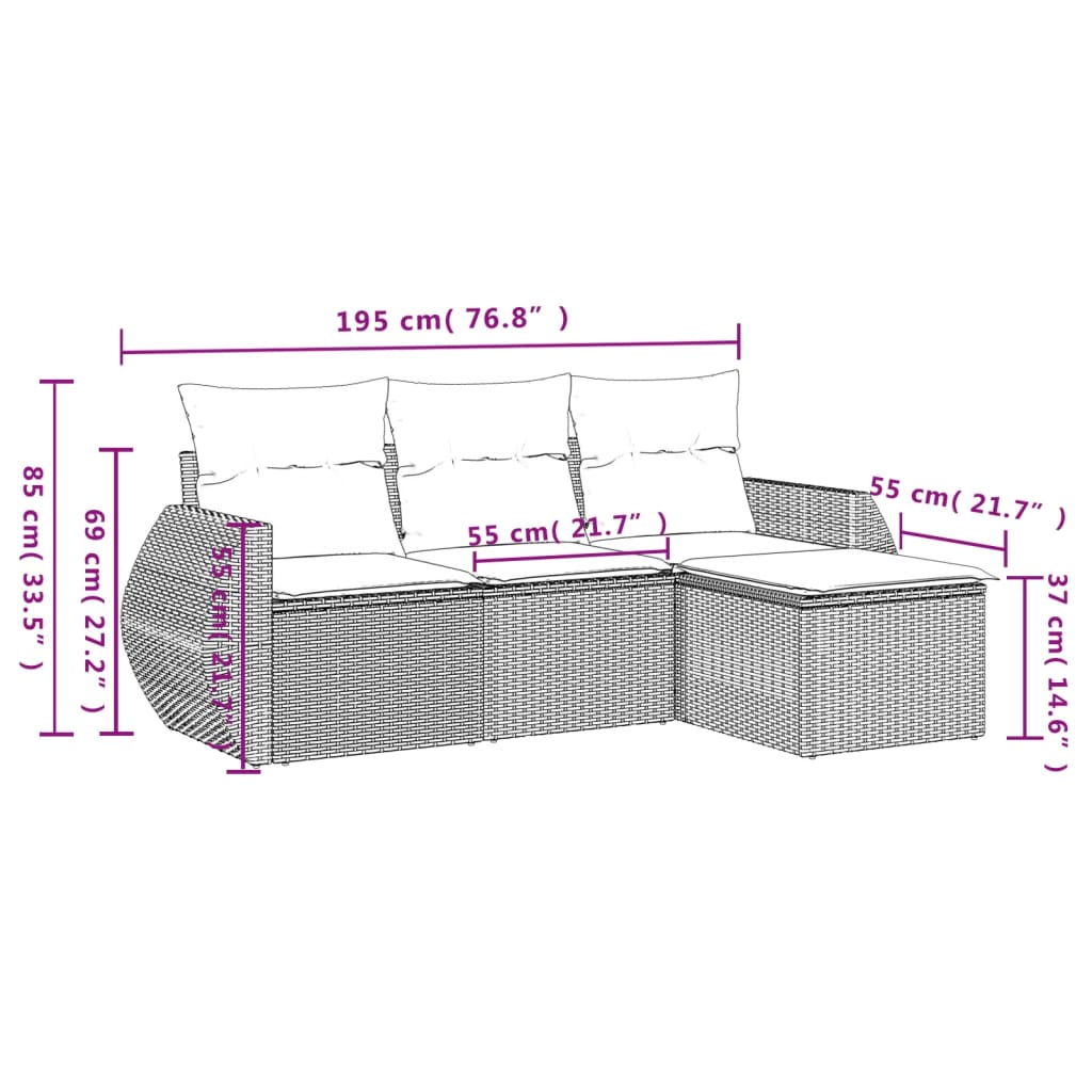 4-osaline aiadiivani komplekt patjadega, must, polürotang