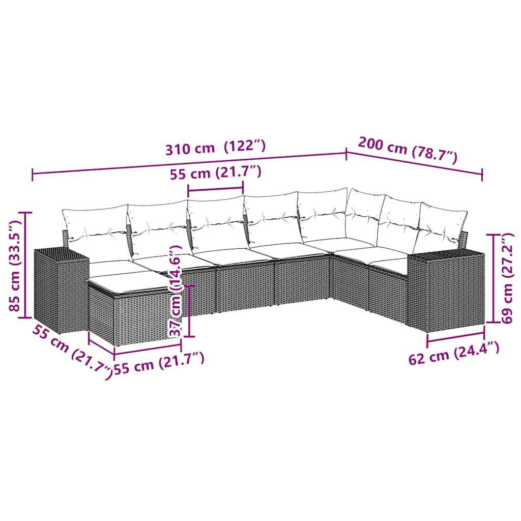 8-osaline aiadiivani komplekt patjadega, helehall, polürotang