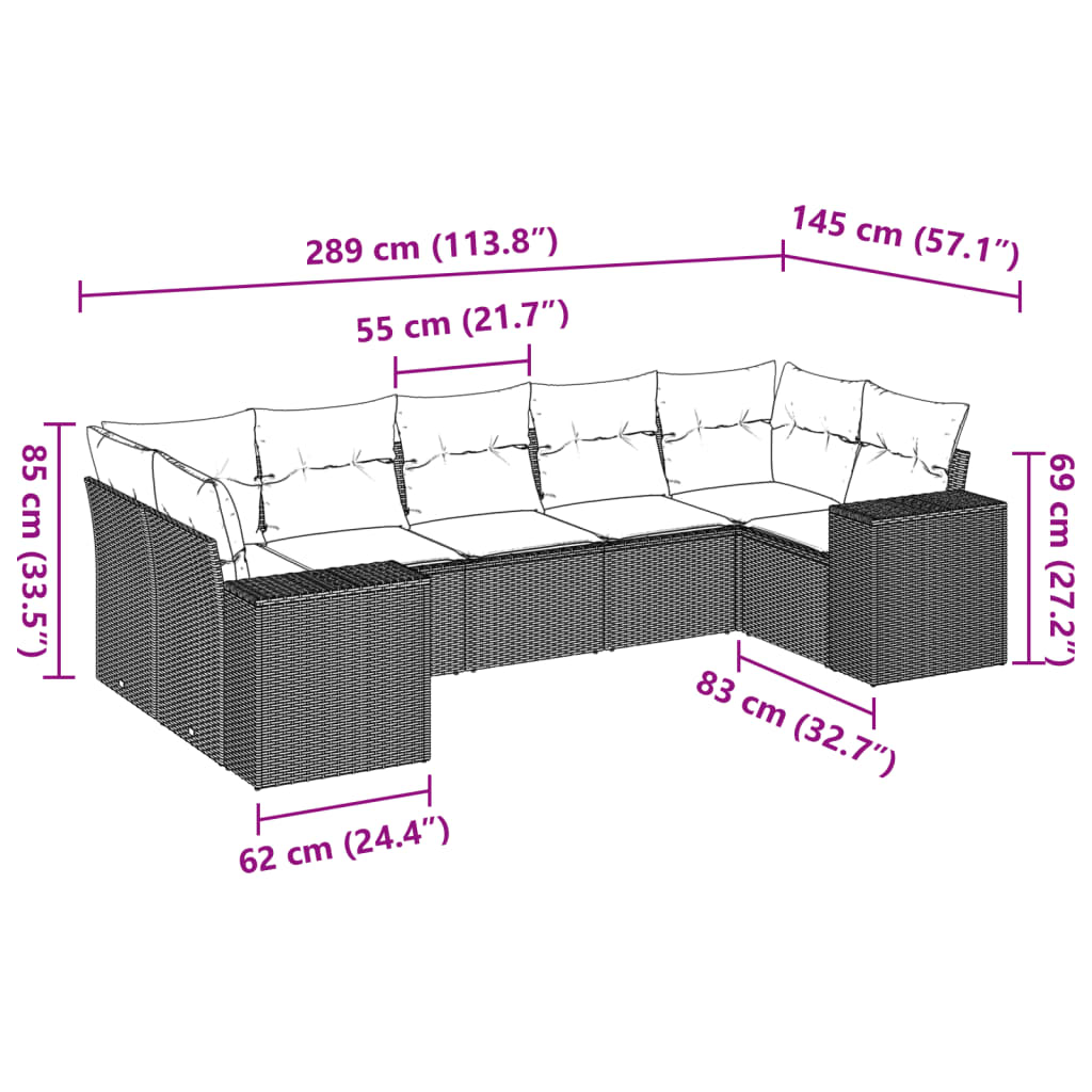 7-osaline aiadiivani komplekt patjadega, hall, polürotang