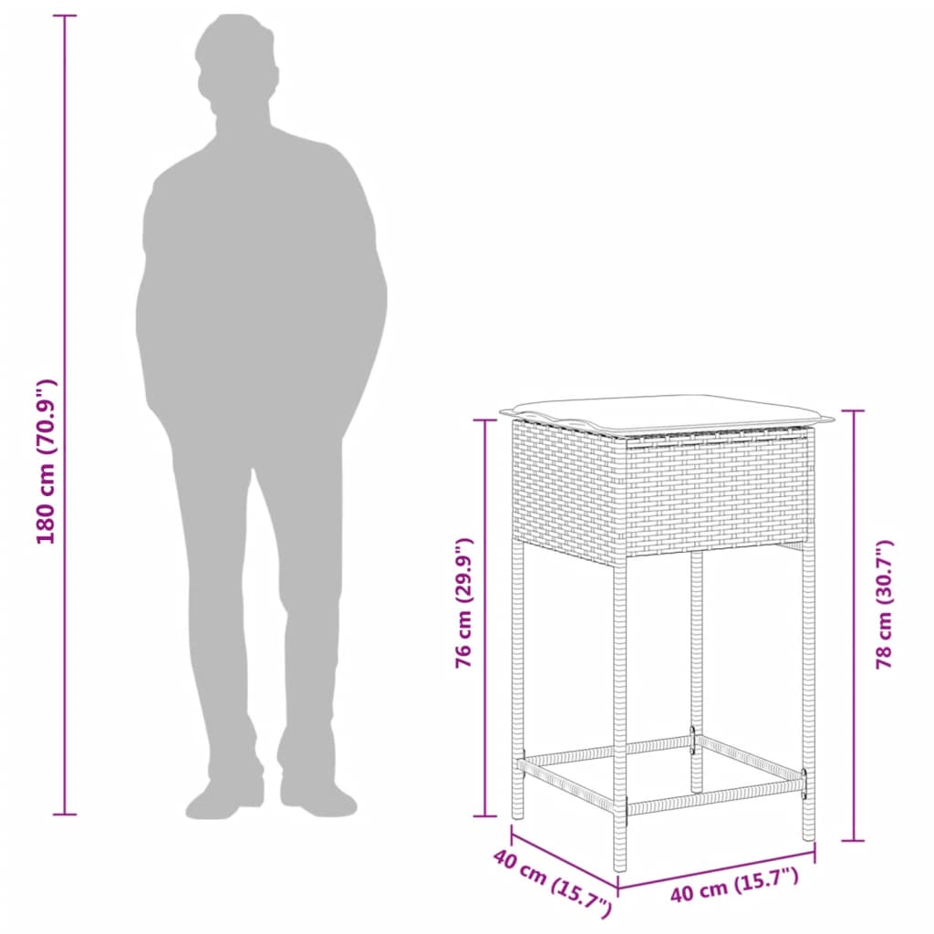 7-osaline aia baarikomplekt istmepatjadega, must, polürotang