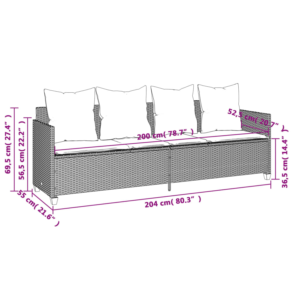 5-osaline aiamööblikomplekt istmepatjadega, polürotang, hall