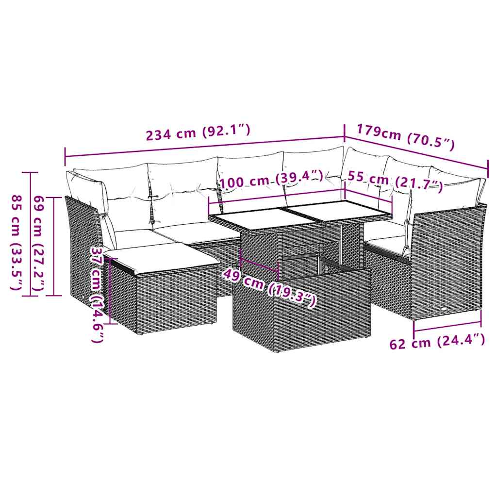 8-osaline aiadiivani komplekt patjadega, must, polürotang